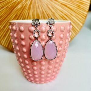 Handmade Silver Blush Pink Pendant Crystal Drop Earring